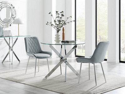 Furniturebox Uk Novara 100Cm Round  Dining Table And 2 Grey Pesaro Silver Leg Chairs - image 1