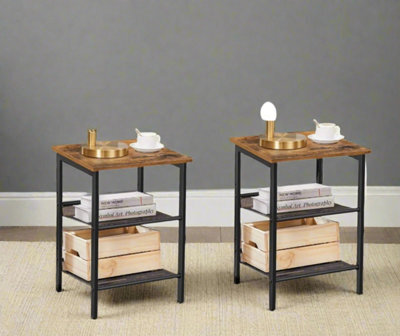 Modcraft Set Of 2 Industrial Side Tables - Rustic Brown & Black Nightstands With Adjustable Mesh Shelves - image 1