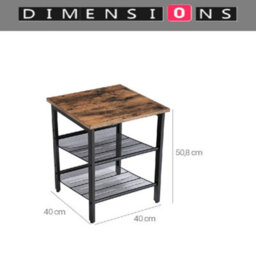 Modcraft Set Of 2 Industrial Side Tables - Rustic Brown & Black Nightstands With Adjustable Mesh Shelves - thumbnail 3