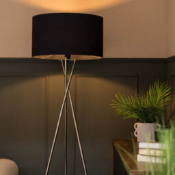 Valuelights Camden Brushed Chrome Tripod Floor Lamp With Navy Drum Shade - thumbnail 2