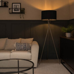 Valuelights Camden Brushed Chrome Tripod Floor Lamp With Navy Drum Shade - thumbnail 3
