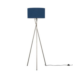 Valuelights Camden Brushed Chrome Tripod Floor Lamp With Navy Drum Shade