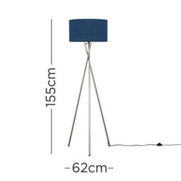 Valuelights Camden Brushed Chrome Tripod Floor Lamp With Navy Drum Shade - thumbnail 5
