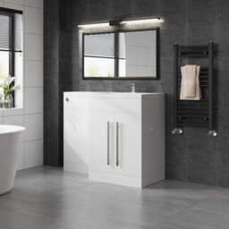 Sundaze Gloss White Bathroom Combined Furniture 1100mm L Shape Vanity Unit Right Handed With Basin Sink - thumbnail 1