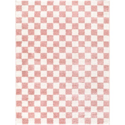 Livabliss Fossay Shaggy-Washable Pink Ivory Modern High Pile Checkered Living Bedroom Rug 160 X 213 Cm Easy Care, Non Shedding - thumbnail 2