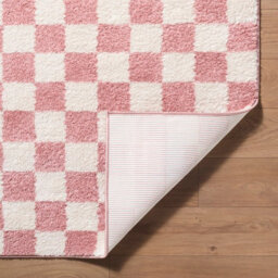 Livabliss Fossay Shaggy-Washable Pink Ivory Modern High Pile Checkered Living Bedroom Rug 160 X 213 Cm Easy Care, Non Shedding - thumbnail 4