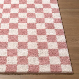 Livabliss Fossay Shaggy-Washable Pink Ivory Modern High Pile Checkered Living Bedroom Rug 160 X 213 Cm Easy Care, Non Shedding - thumbnail 5
