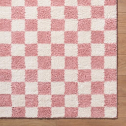 Livabliss Fossay Shaggy-Washable Pink Ivory Modern High Pile Checkered Living Bedroom Rug 160 X 213 Cm Easy Care, Non Shedding - thumbnail 8