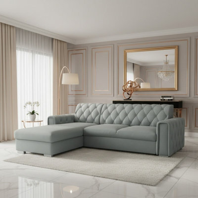 Roma Corner Sofa Bed With Storage Polyurethane Foam Wave Springs Metal Legs Wooden Frame 267X85X185Cm Grey Left - image 1