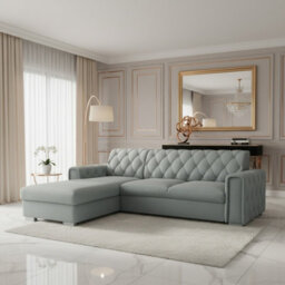 Roma Corner Sofa Bed With Storage Polyurethane Foam Wave Springs Metal Legs Wooden Frame 267X85X185Cm Grey Left - thumbnail 1