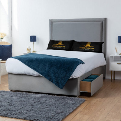 UKBEDFURNITURE Ascot Grey Plush Divan Bed With 2 Foot End Drawers & 26 Inch Headboard - image 1