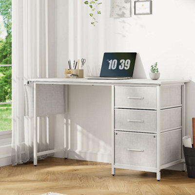 Thehotsale Freestanding Computer Desk With 3 Fabric Drawers And Storage Bag In White - image 1