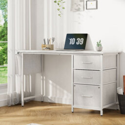 Thehotsale Freestanding Computer Desk With 3 Fabric Drawers And Storage Bag In White