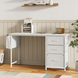 Thehotsale Freestanding Computer Desk With 3 Fabric Drawers And Storage Bag In White - thumbnail 2