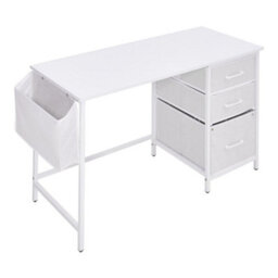 Thehotsale Freestanding Computer Desk With 3 Fabric Drawers And Storage Bag In White - thumbnail 4