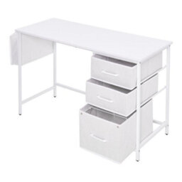 Thehotsale Freestanding Computer Desk With 3 Fabric Drawers And Storage Bag In White - thumbnail 5
