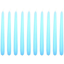 "SolaDirect Tapered Dinner Candles, Pack Of 10, Unscented, Long Burning Time, 24 Cm / 19.45"" (Light Blue, Varnished)"