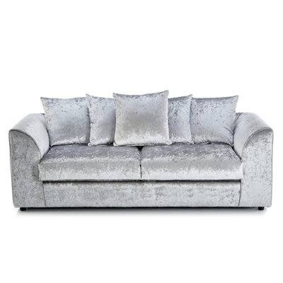 Furnishings For Less UK Crystal Crushed Velvet Fabric Fabric 3 Seater Sofa Silver - Scatter Back - image 1