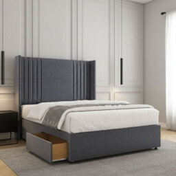 REGIONAL FURNISHINGS Divan Bed Set Steel Plush Velvet Upholstered 54Inch Headboard 2Drawers Footend & No Mattress In Double King 4Ft 6Ft Sizes - thumbnail 2