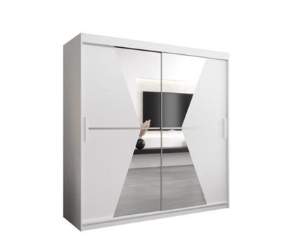 Arte Morocco Contemporary 2 Mirrored Sliding Door Wardrobe 9 Shelves 2 Rails White Matt (H)2000mm (W)2000mm (D)620mm - image 1