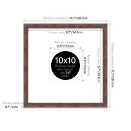 "10X10"" Walnut Picture Frame - 10X10"" Square Frame With 7X7"" Mount For 10X10""/7X7"" Pictures Moderrn Style Thin Edge, 1 Pack" - thumbnail 2