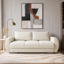 Modern Velour Fabric Sofa With Springs Easy Clean Upholstery Logo 2 Collection Cream - thumbnail 4