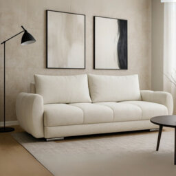 Modern Velour Fabric Sofa With Springs Easy Clean Upholstery Logo 2 Collection Cream - thumbnail 1