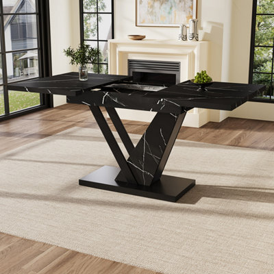 Matteo Modern Extendable Dining Table - Black Marble Pattern, 120-160Cm - image 1