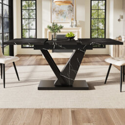 Matteo Modern Extendable Dining Table - Black Marble Pattern, 120-160Cm - thumbnail 2