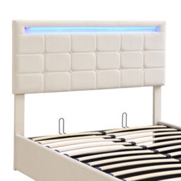 Abrihome Upholstered Bed, Hydraulic Bed, Adults Teenagers Double Bed, With 7Colors Led-Light Strips, Velvet+Iron, 135X190Cm,beige - thumbnail 8