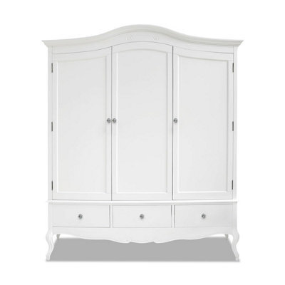 Statement Furniture Juliette Triple Wardrobe. French Style Triple Wardrobe With Crystal Handles - White - image 1