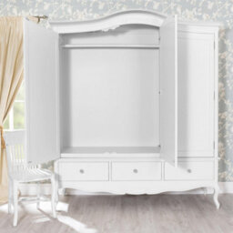 Statement Furniture Juliette Triple Wardrobe. French Style Triple Wardrobe With Crystal Handles - White - thumbnail 3