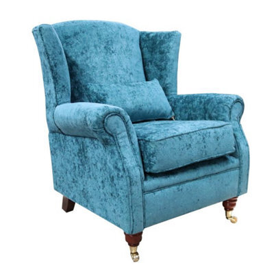 Fireside High Back Wing Chair Nuovo Kingfisher Blue Fabric Armchair - image 1