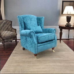 Fireside High Back Wing Chair Nuovo Kingfisher Blue Fabric Armchair - thumbnail 3