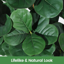 London Boutique 180Cm Multi-Stem 6 Head Artificial Fiddle Leaf Fig Tree, Lifelike Silk Ficus Lyrata Faux Plant With White Planter - thumbnail 5