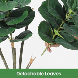 London Boutique 180Cm Multi-Stem 6 Head Artificial Fiddle Leaf Fig Tree, Lifelike Silk Ficus Lyrata Faux Plant With White Planter - thumbnail 7