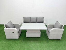 Fimous Pe Rattan Garden Furniture Set Reclining Chair Sofa Lounge Sofa Set Adjustable Lifting Dining Or Coffee Table Light Grey - thumbnail 2