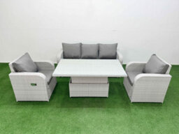 Fimous Pe Rattan Garden Furniture Set Reclining Chair Sofa Lounge Sofa Set Adjustable Lifting Dining Or Coffee Table Light Grey - thumbnail 1