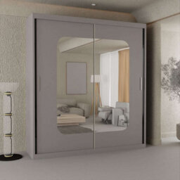 M N Furniture Ltd Wardrobe With Led Light Modern Sliding Door - Mirrored Bedroom Cabinet-120Cm,150Cm,180Cm,203Cm (Grey,150Cm) - thumbnail 1