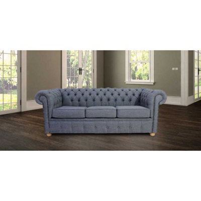 Chesterfield 3 Seater Sofa Settee Zoe Granite Grey Fabric In Classic Style - image 1