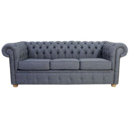 Chesterfield 3 Seater Sofa Settee Zoe Granite Grey Fabric In Classic Style - thumbnail 2