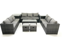 Fimous Outdoor Garden Furniture Set 11 Seater Rattan Sofa Set With Coffee Table 2 Small Footstools Side Table Dark Grey Mixed - thumbnail 1