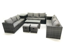 Fimous Outdoor Garden Furniture Set 11 Seater Rattan Sofa Set With Coffee Table 2 Small Footstools Side Table Dark Grey Mixed - thumbnail 2