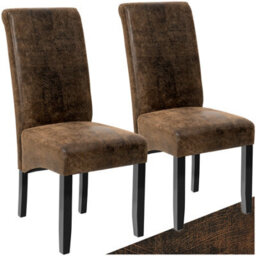Tectake Set Of 2 Dining Chair - Ergonomic Seat Shape, High Backrest, Padded, Faux Leather  - Antique Brown