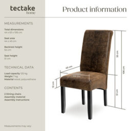Tectake Set Of 2 Dining Chair - Ergonomic Seat Shape, High Backrest, Padded, Faux Leather  - Antique Brown - thumbnail 6