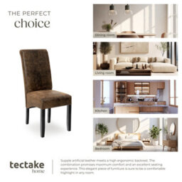 Tectake Set Of 2 Dining Chair - Ergonomic Seat Shape, High Backrest, Padded, Faux Leather  - Antique Brown - thumbnail 7