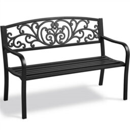 Yaheetech Black Outdoor Iron Bench For Patio, Garden, Park - thumbnail 2