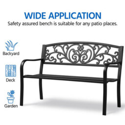 Yaheetech Black Outdoor Iron Bench For Patio, Garden, Park - thumbnail 6