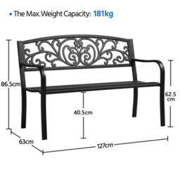Yaheetech Black Outdoor Iron Bench For Patio, Garden, Park - thumbnail 3