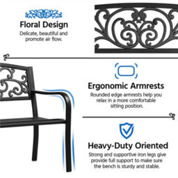 Yaheetech Black Outdoor Iron Bench For Patio, Garden, Park - thumbnail 5